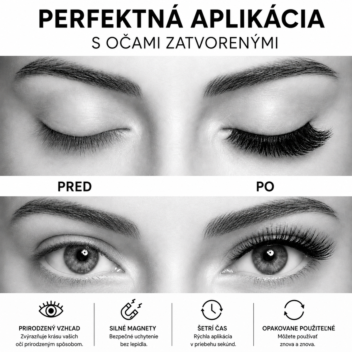 ✨ Balenie 3 párov opakovane použiteľných magnetických rias – 3 rôzne štýly