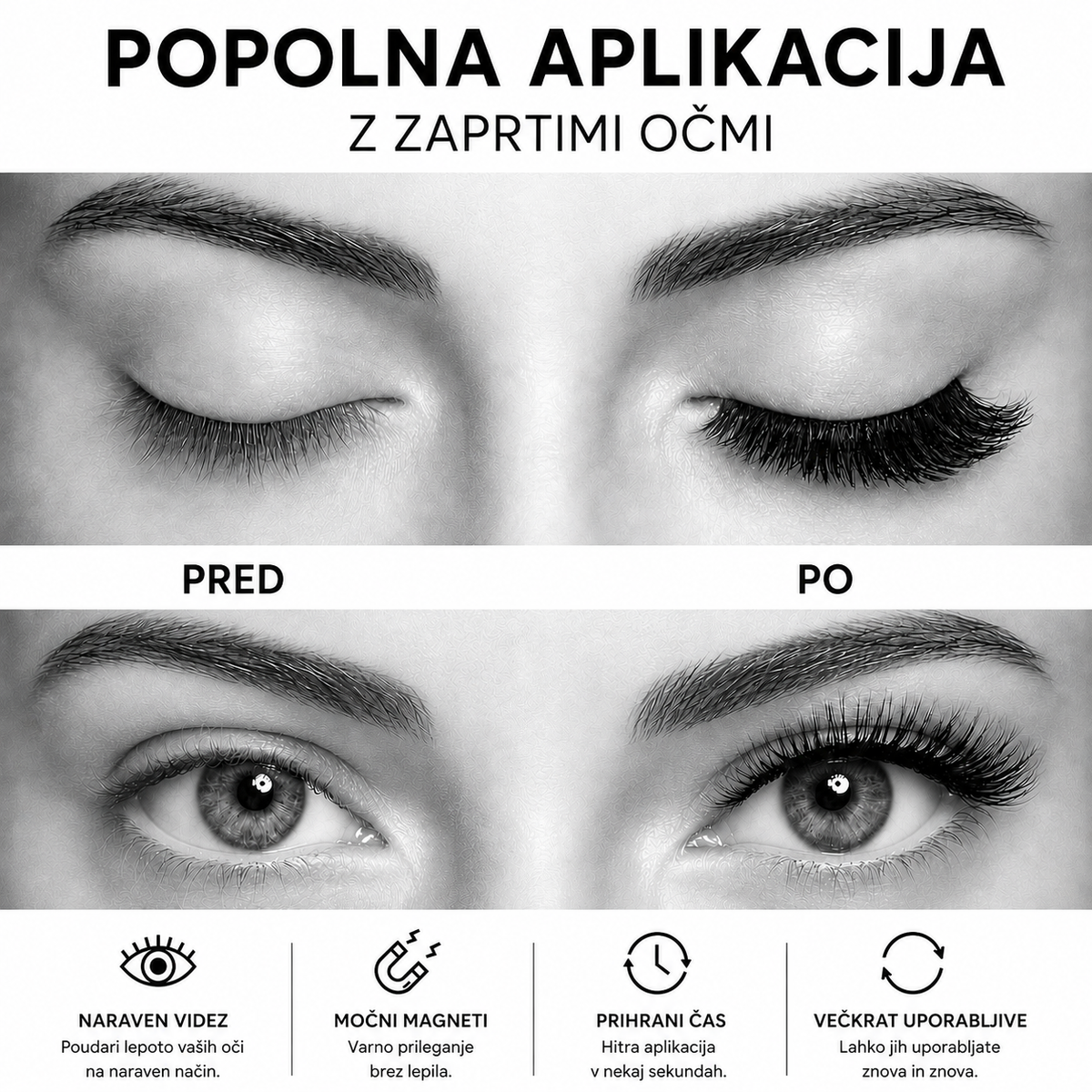 ✨ Paket 3 parov večkrat uporabnih magnetnih trepalnic – 3 različni slogi
